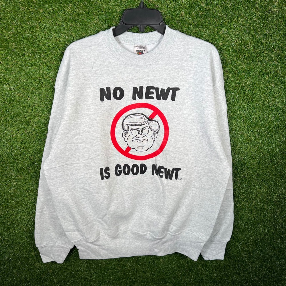 Vintage 90s Fruit of the Loom No Newt Is Good Newt Sweatshirt Gray Large USA